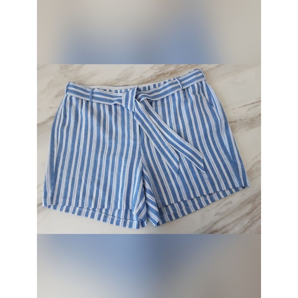 LANE BRYANT Boxer Shorts Blue White Striped Linen Blend Belted Sz 22 NWOT